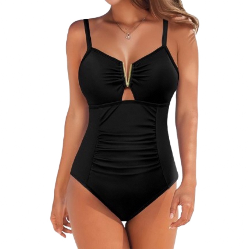 NWT Al’Mage Black Tummy Control One Piece Bathing Suit Size Large